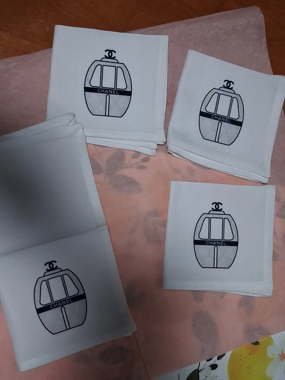 Chanel VIP/GWP  White Cocktail Napkins with Black Logo (Set Of 4)